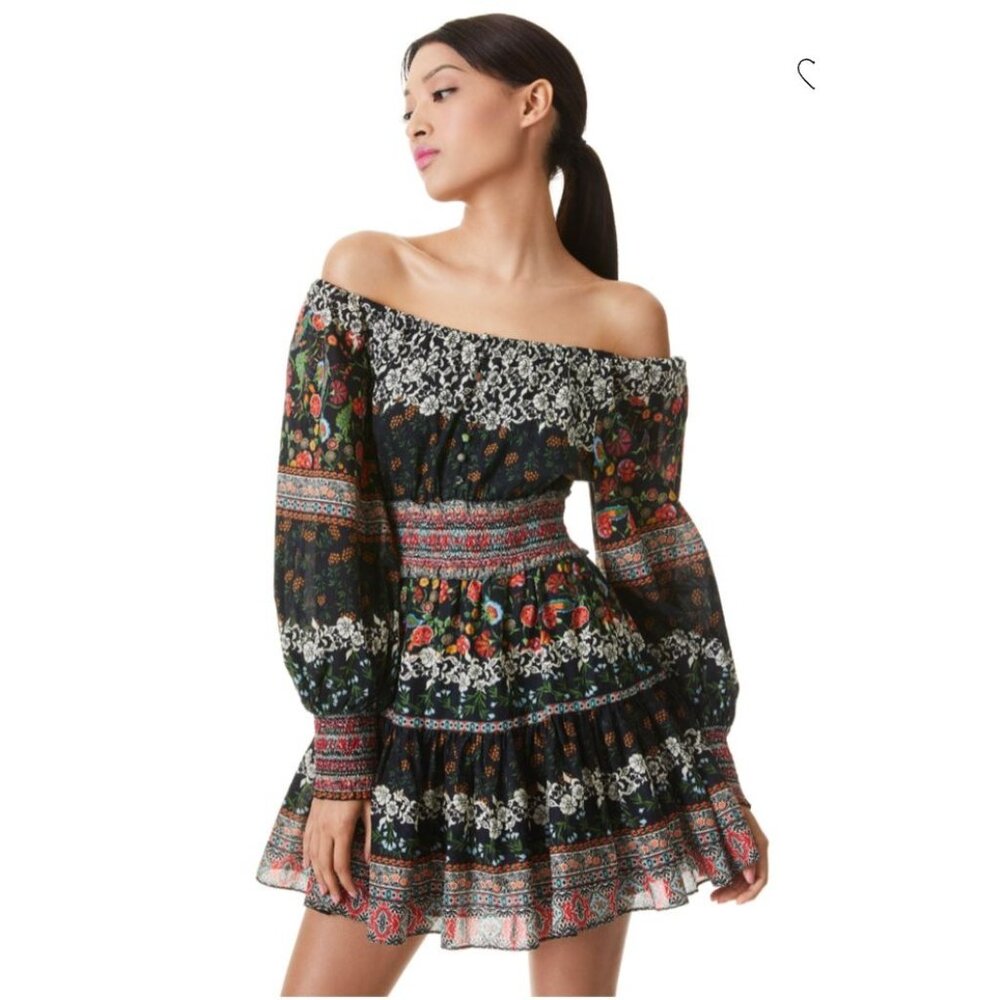 NEW Alice + Olivia Clementina Tiered Mini Dress Multicolor Floral Sz 8 $395 [jb]